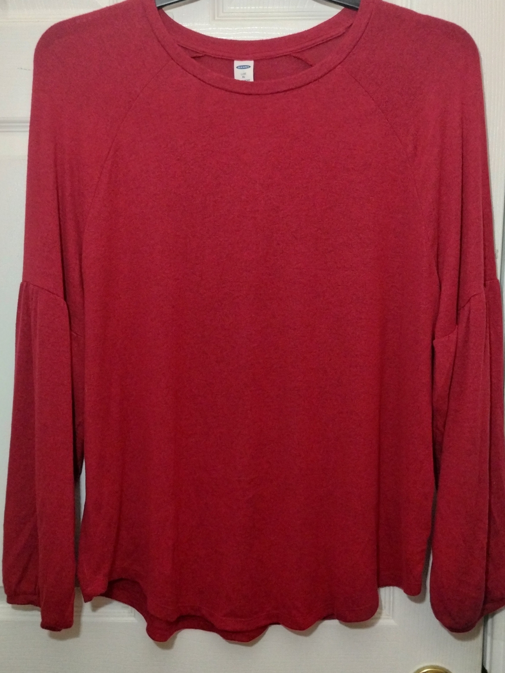 Old Navy Women's Luxe Maroon Crewneck Top With Balloon Style Sleeves